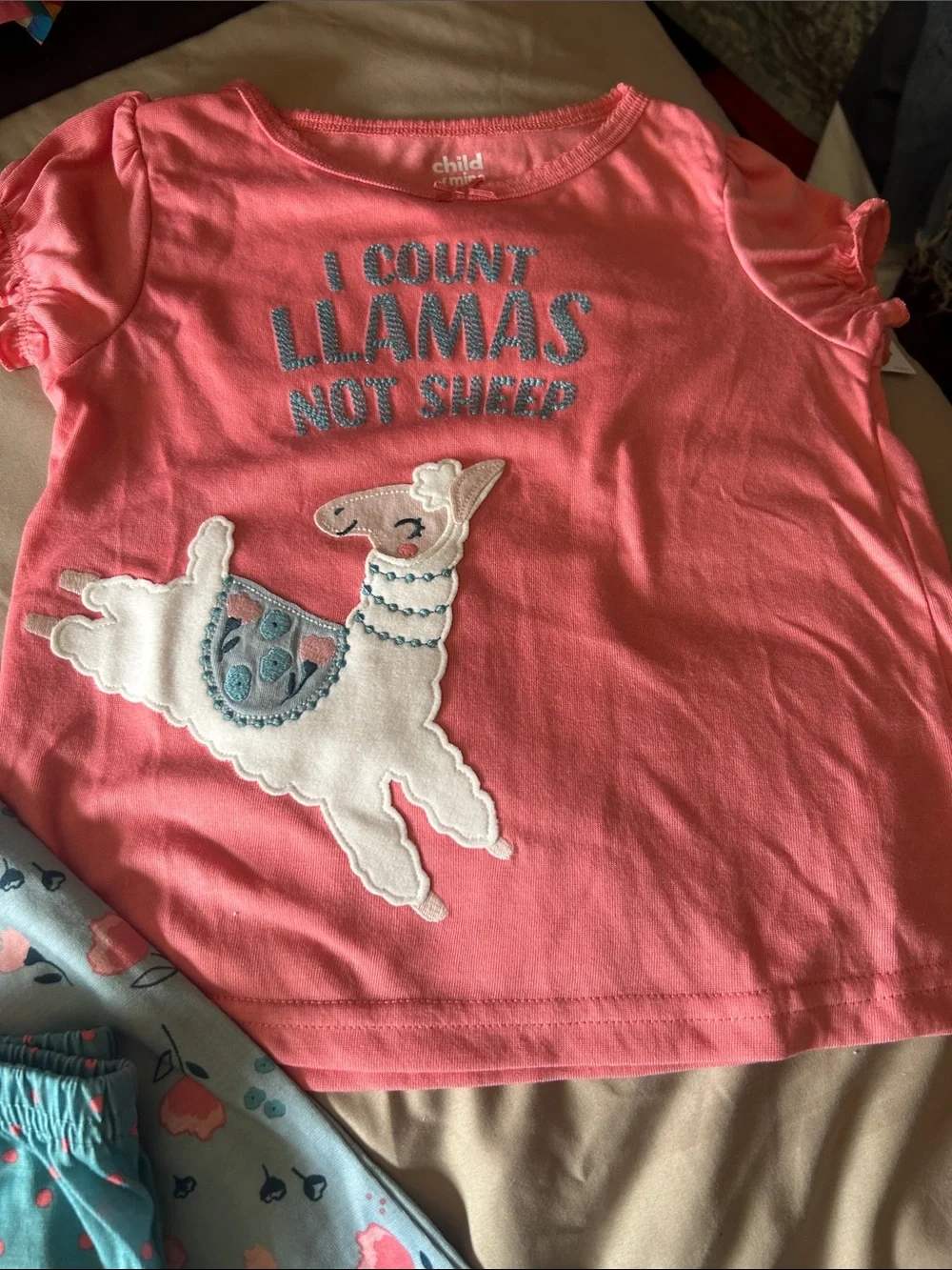 Carter's Coral Llama Top with Teal Llama and Dot Pajama Bottoms